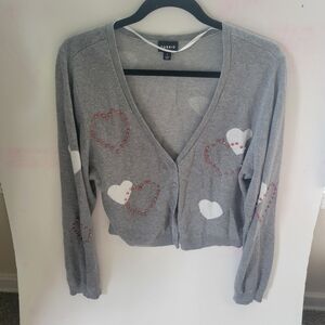 TORRID HEARTFELT GRAY CLOUD DANCER LONG SLEEVE HEART RHINESTONE SHRUG